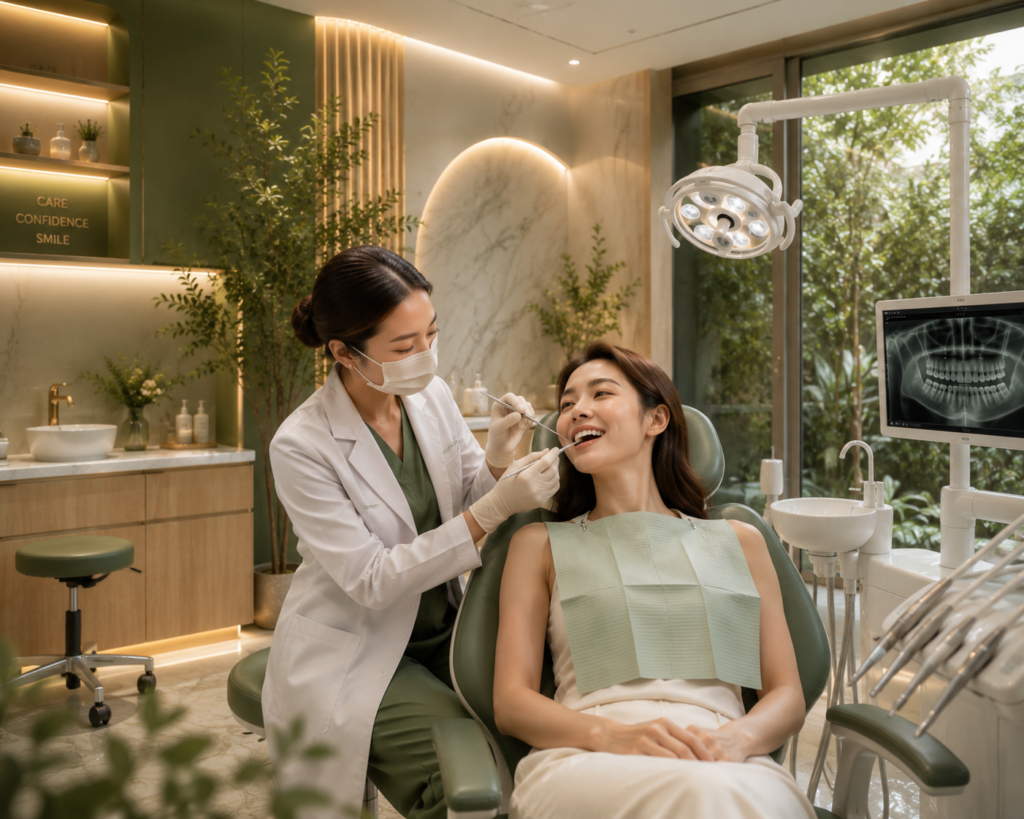 Dentist carrying out a routine dental examination