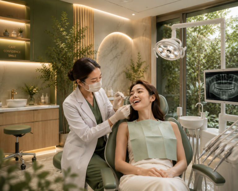 Dentist carrying out a routine dental examination