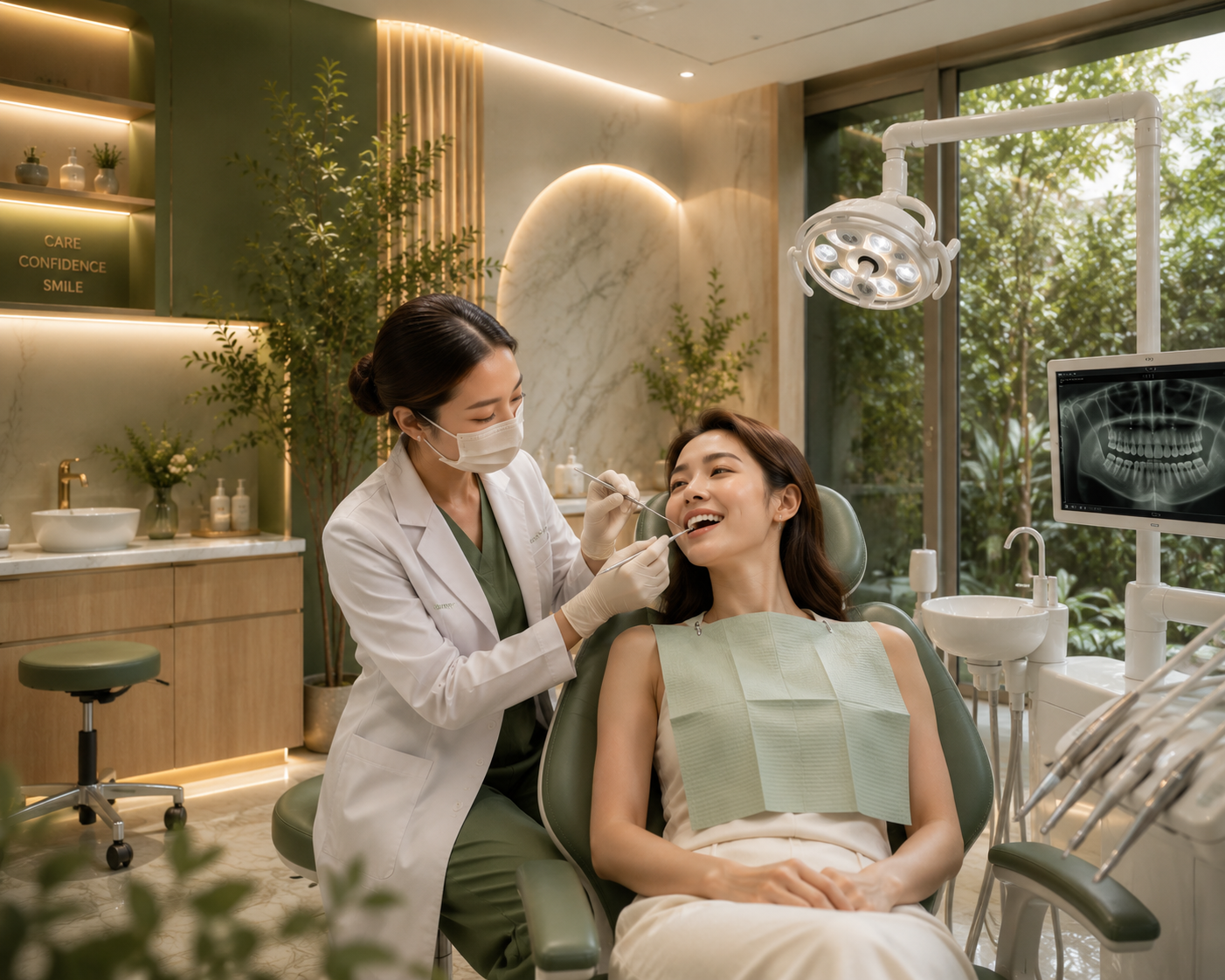 Filipino dentist performing a tooth extraction procedure at Auvea Clinic Dubai using advanced and gentle dental techniques.